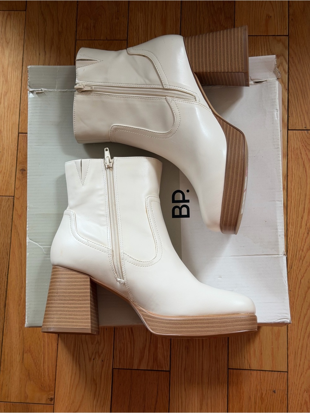 bp Off-White Platform Block Heel Ankle Boots